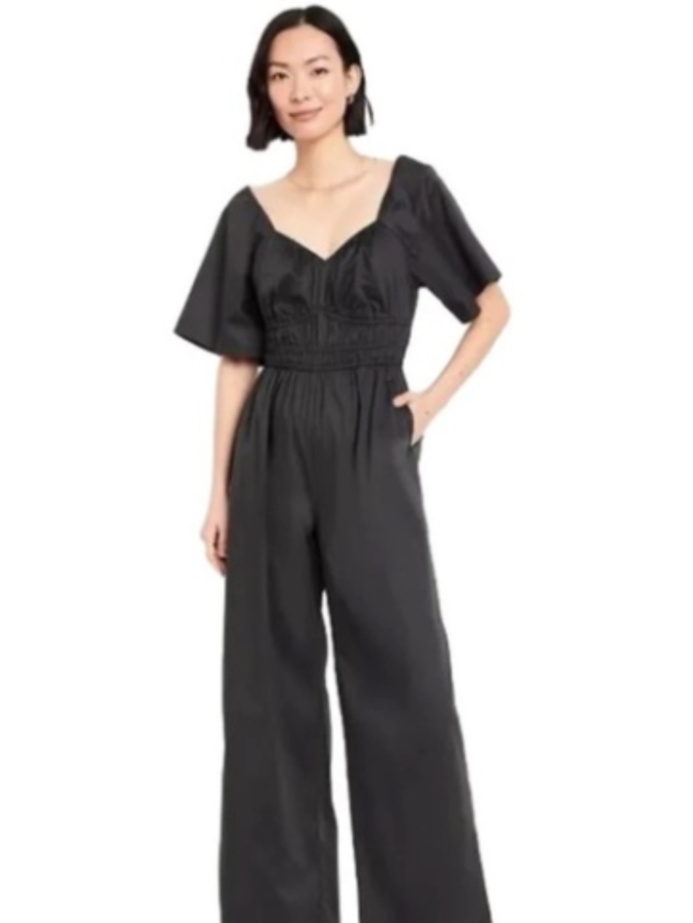 Old Navy 100% Cotton Dark Gray Smocked Jumpsuit